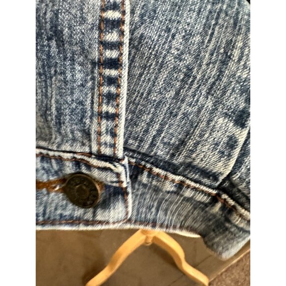 American Over Size Small Denim Jacket Collared Long Sleeve Blue Casual Layer - Picture 11 of 12